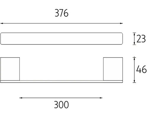 Technický nákres nástěnné police s rozměry