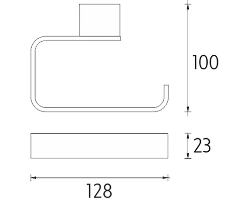 Technický nákres držáku toaletního papíru s rozměry