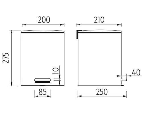 Rozměrový nákres odpadkového koše