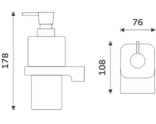 Technický nákres dávkovače mýdla a držáku toaletního papíru s rozměry