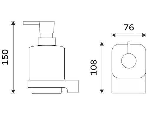 Technický nákres dávkovače mýdla s rozměry