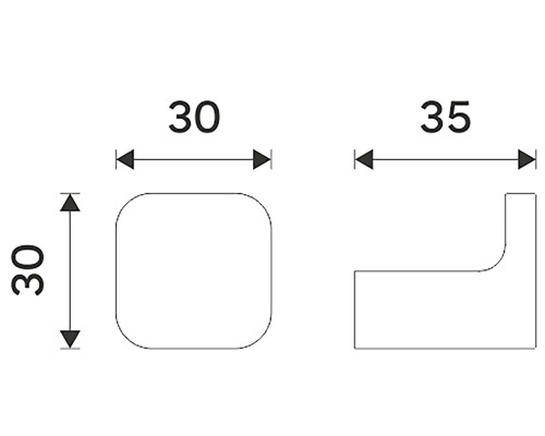 Technický výkres s rozměry: 30 x 30 a 35