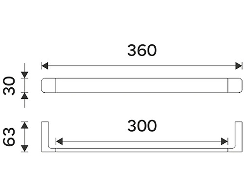 Technický výkres držáku na ručníky s rozměry