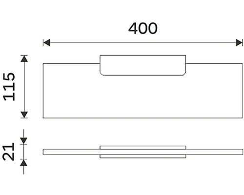 Technický výkres čela zásuvky s rozměry 400, 115 a 21.