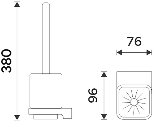 Technický nákres toaletní štětky s rozměry