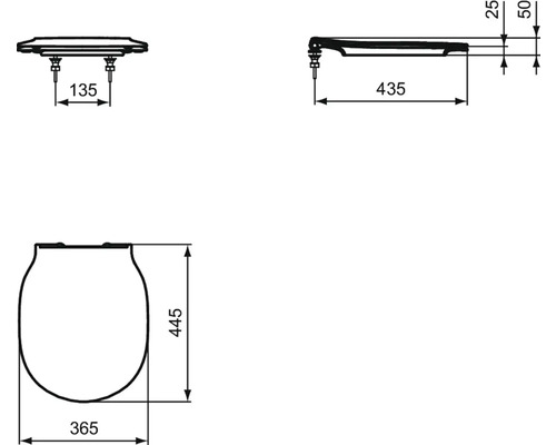 Technický výkres toaletního sedátka s rozměry