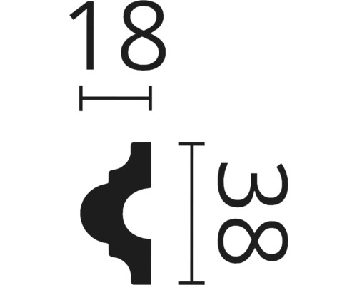 Rozměry ozdobné lišty: 18 krát 38 milimetrů