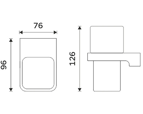 Technický výkres koupelnového doplňku s rozměry