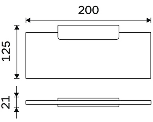 Technický výkres držáku na ručníky s rozměry 200 x 125 x 21 milimetrů