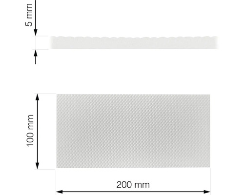 Detailní záběr těsnicí pásky o rozměrech pět krát 100 krát 200 milimetrů.