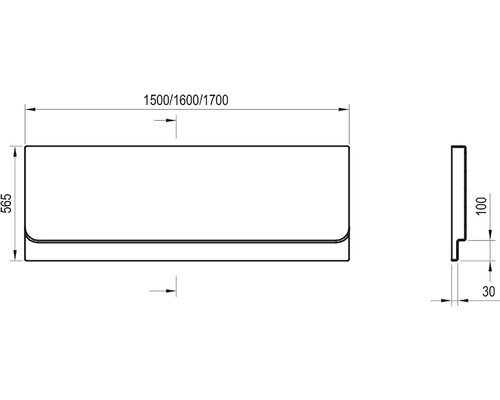 Technický nákres vany s rozměry