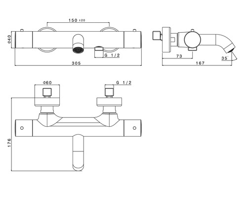Technický výkres armatury s rozměry