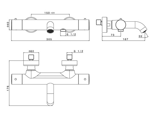 Technický výkres armatury s rozměry.