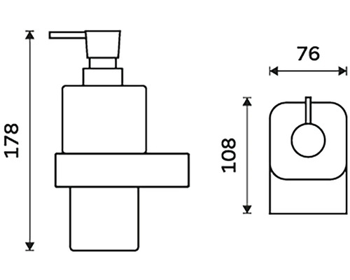 Technický nákres dávkovače mýdla a držáku toaletního papíru s rozměry