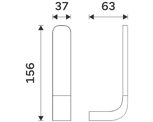Technický nákres nábytkové rukojeti s rozměry.