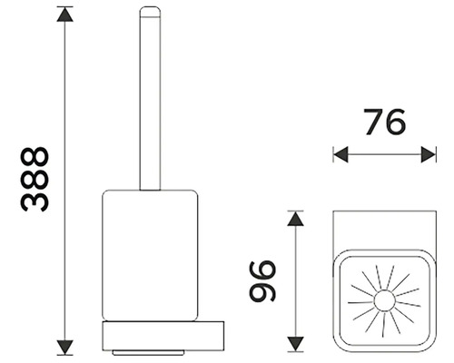 Technický nákres WC štětky s rozměry