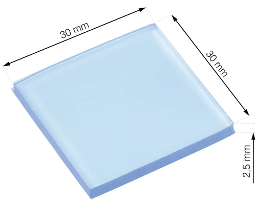 Čtvercová skleněná dlaždice o rozměrech 30 mm x 30 mm x 2,5 mm