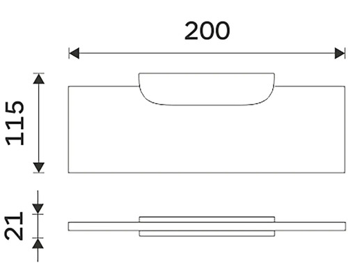 Technický nákres nábytkové rukojeti s rozměry