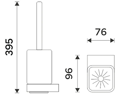 Technický nákres WC štětky s rozměry