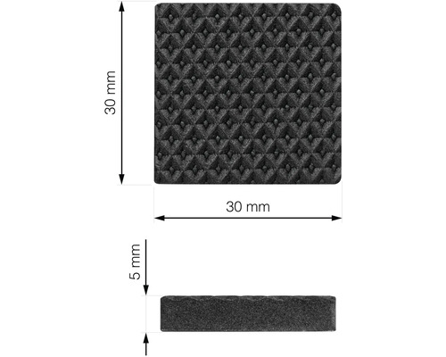 Čtvercová protiskluzová podložka, 30 x 30 milimetrů, tloušťka materiálu 5 milimetrů
