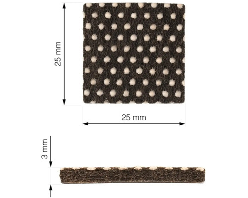 Čtvercové filcové kluzáky, 25 krát 25 milimetrů, tloušťka 3 milimetry