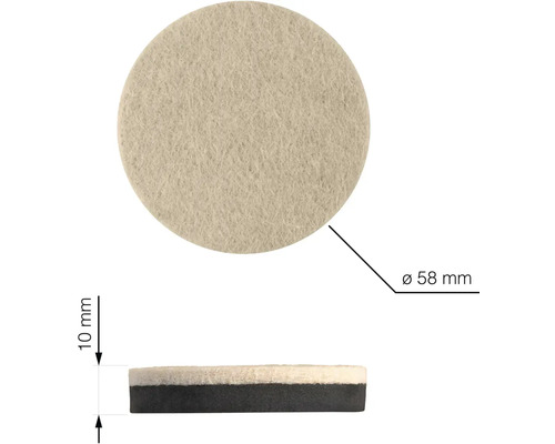 Filcová podložka, průměr 58 milimetrů, tloušťka 10 milimetrů
