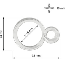 Závěsný kroužek o rozměrech 24 mm x 33 mm, průměr 18 mm a tloušťka 10 mm