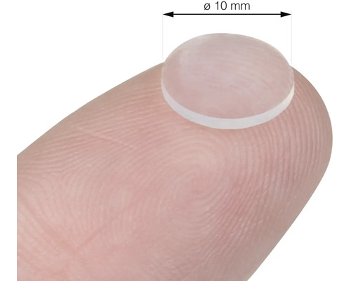 Průhledný nábytkový doraz o průměru 10 mm na prstu