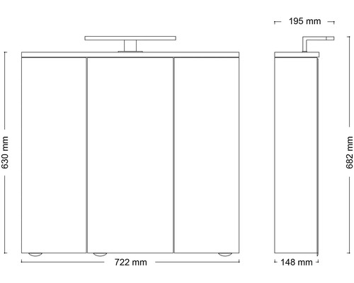Nákres skříňky pod umyvadlo s rozměry