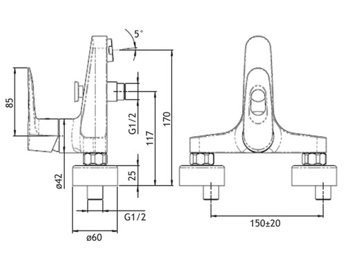 Technický nákres armatury s rozměry