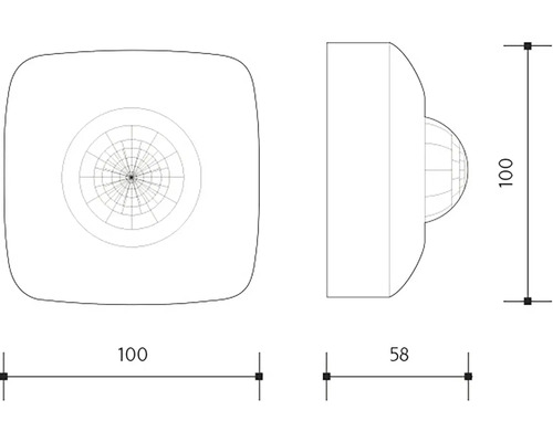 Technický výkres pohybového senzoru s rozměry