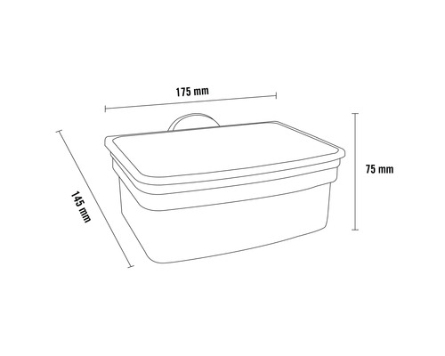 Technický výkres úložného boxu o rozměrech 175 mm šířka, 145 mm délka a 75 mm výška.