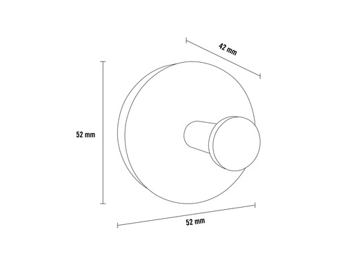 Technický výkres nástěnného háčku o rozměrech 52 mm a 42 mm.