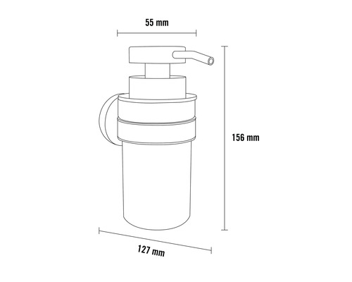 Technický nákres dávkovače mýdla s rozměry