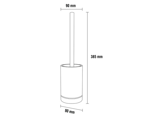 WC kartáč s výškou 385 mm a průměrem 90 mm.