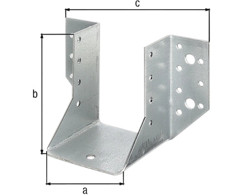 Kovová patka trámu s rozměry a, b a c pro dřevěné spoje