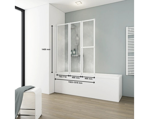 Vanová zástěna se třemi prvky a rozměry na vaně