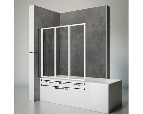 Vanová zástěna se třemi prvky a rozměry