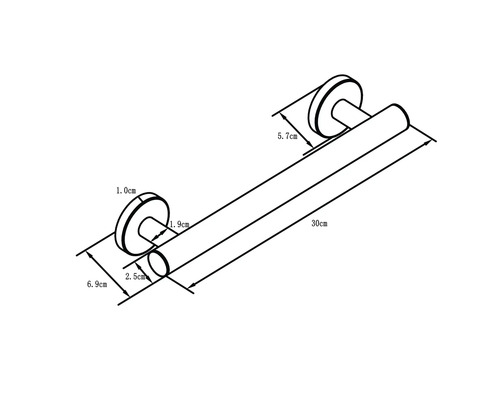 Výkres 30 centimetrů dlouhého držáku na ručníky s rozměry