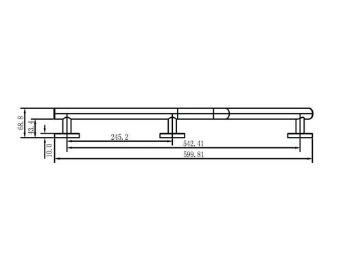 Technický nákres madla s rozměry.