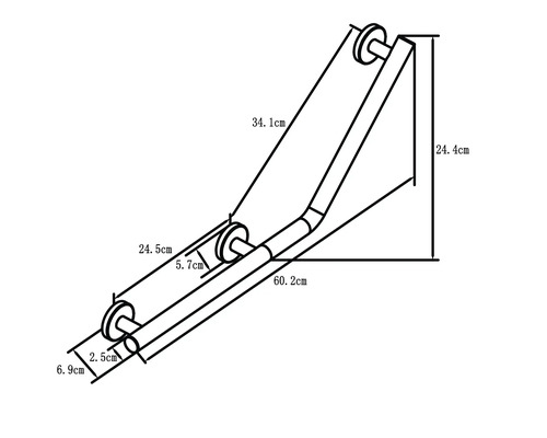 Nákres vanové rukojeti s rozměry.