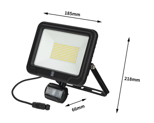 LED reflektor s pohybovým senzorem, rozměry 185 x 218 x 66 milimetrů