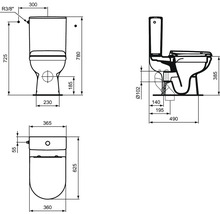 Ideal STANDARD kombinované WC bez splachovacího kruhu Exacto bílé se splachovací nádržkou a WC sedátkem bílé R006901-thumb-3