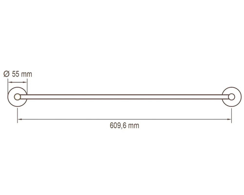 Technický výkres tyče na ručníky s rozměry