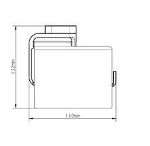 Technický výkres zařízení o rozměrech 132 mm výška a 140 mm šířka