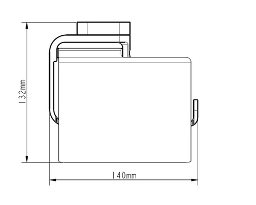 Technický výkres zařízení o rozměrech 132 mm výška a 140 mm šířka