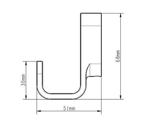 Technický nákres háčku na šaty s rozměry