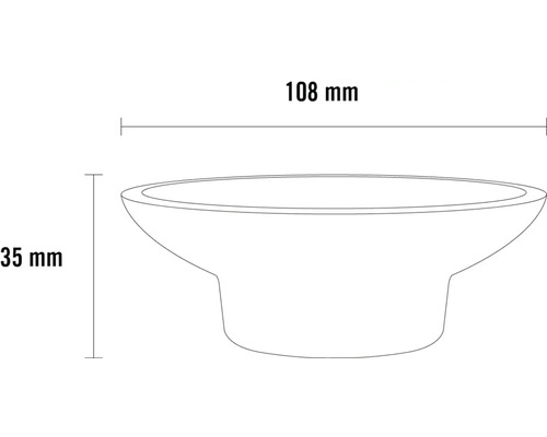 Technický nákres dřezové mísy s rozměry 108 mm šířka a 35 mm výška.