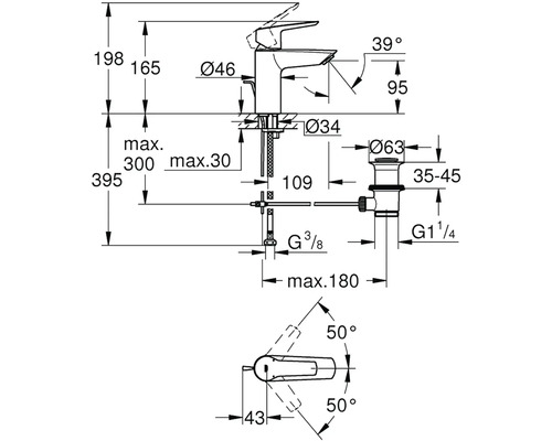 Technický výkres armatury s rozměry