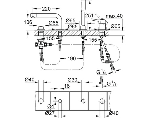 Technický výkres armatury s rozměry
